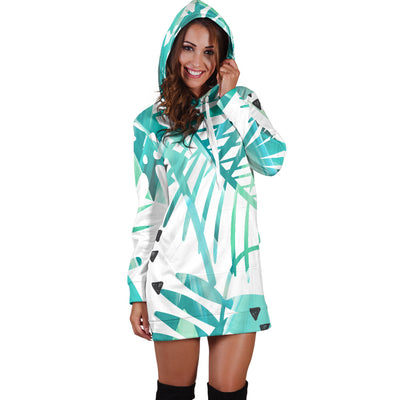 Teal Leaves Womens Hoodie Dress