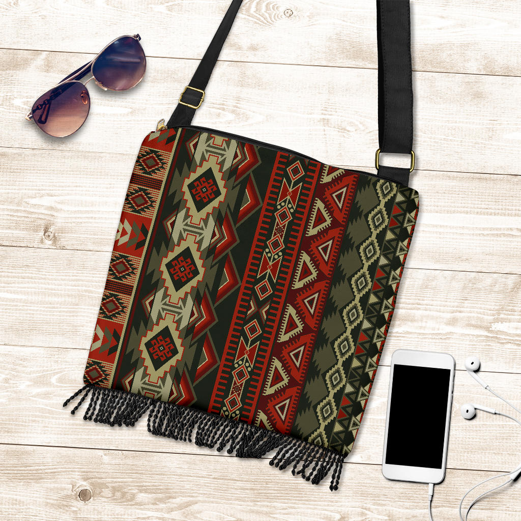 Red & Brown Boho Aztec Crossbody Bag