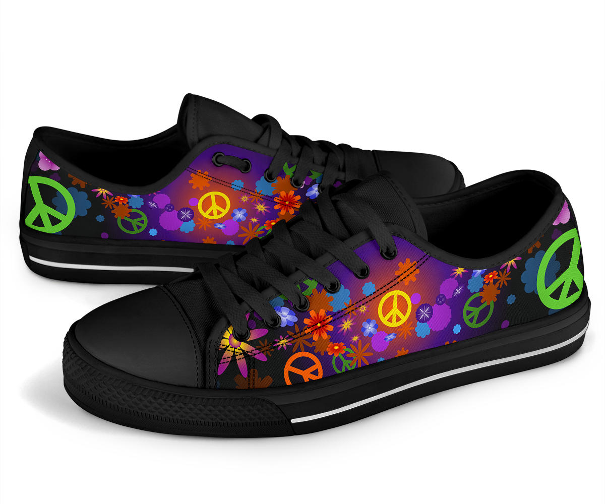 Colorful Peace Signs Black Mens Low Top Shoes