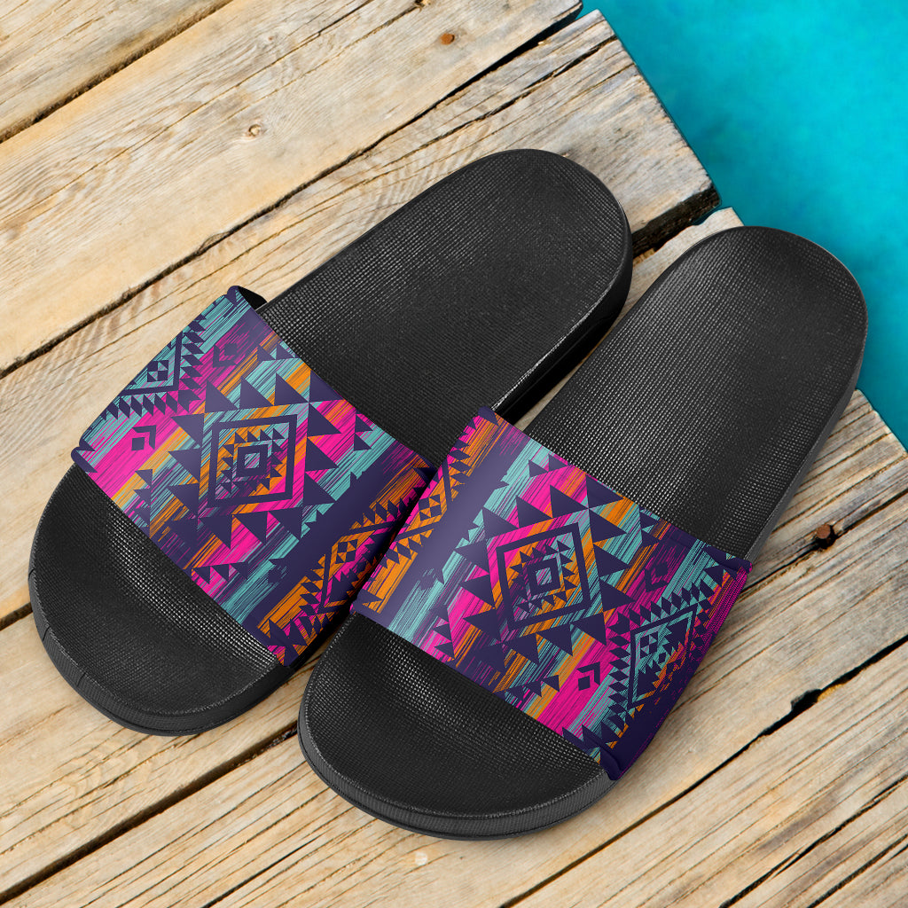 Colorful Boho Chic Aztec Streaks Slide Sandals