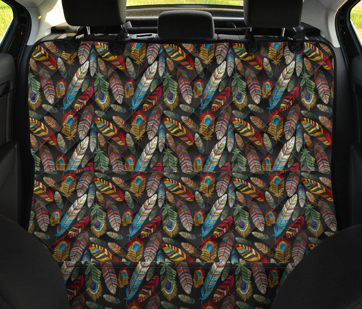 Colorful Feathers Car Back Seat Pet Cover