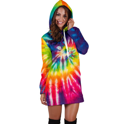 Colorful Tie Dye Print Spiral Womens Hoodie Dress