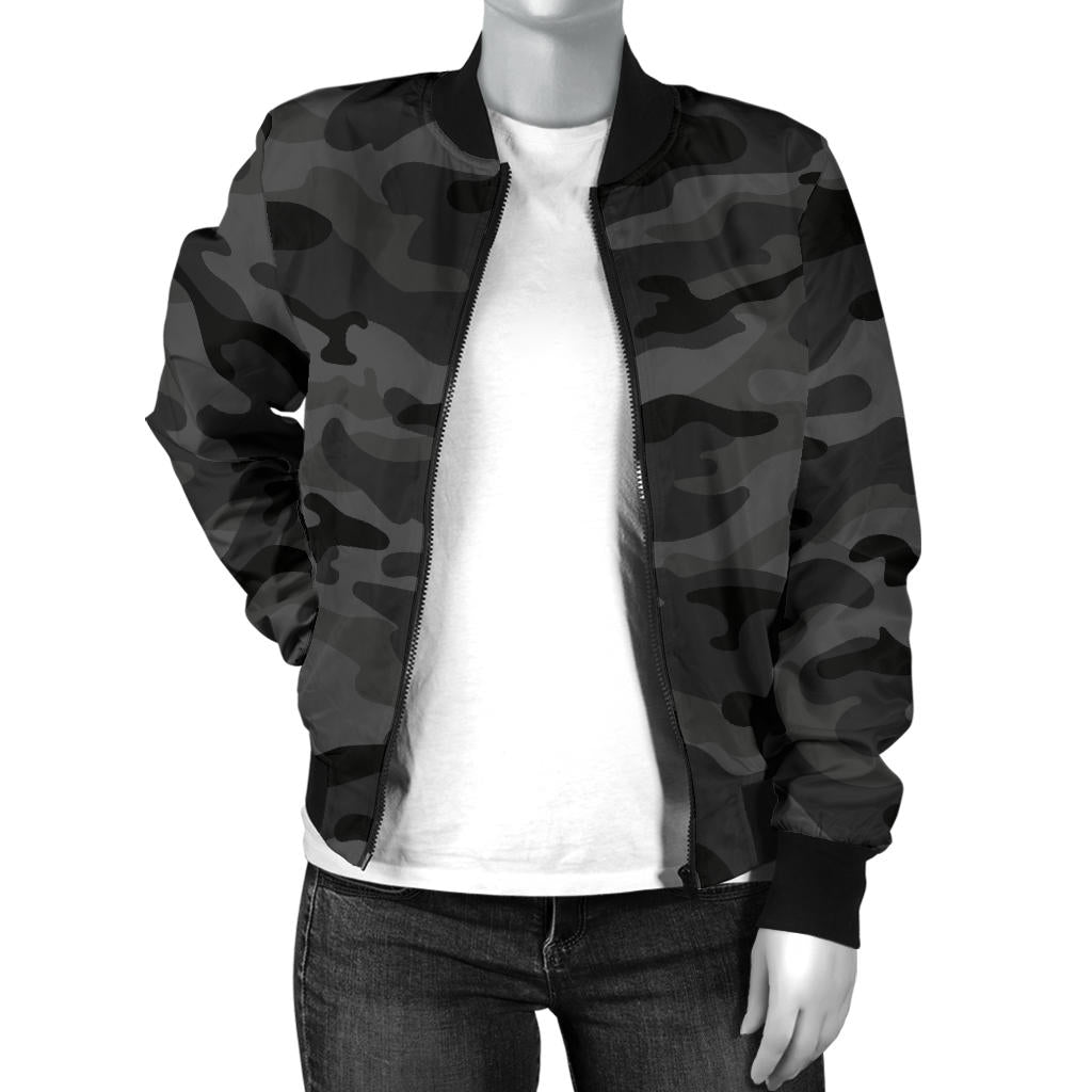 Womens Dark Grey Camouflage Bomber Jacket