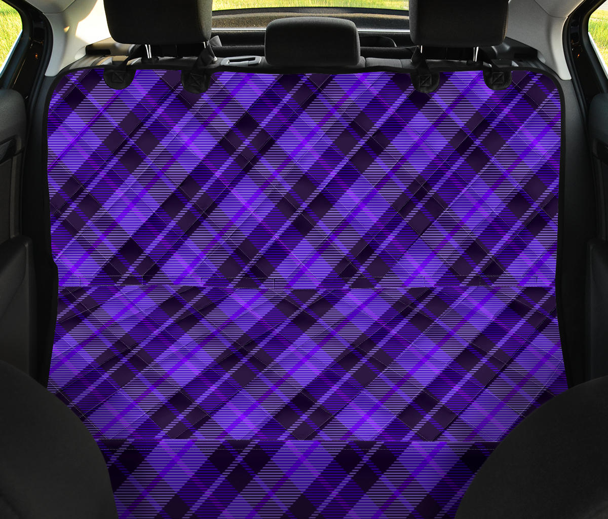 Purple Plaid Car Back Seat Pet Cover