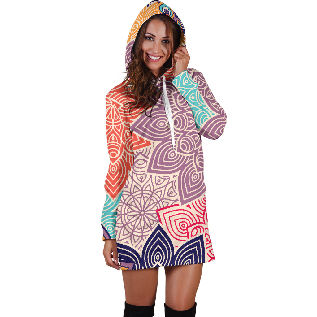 Colorful Floral Mandalas Womens Hoodie Dress