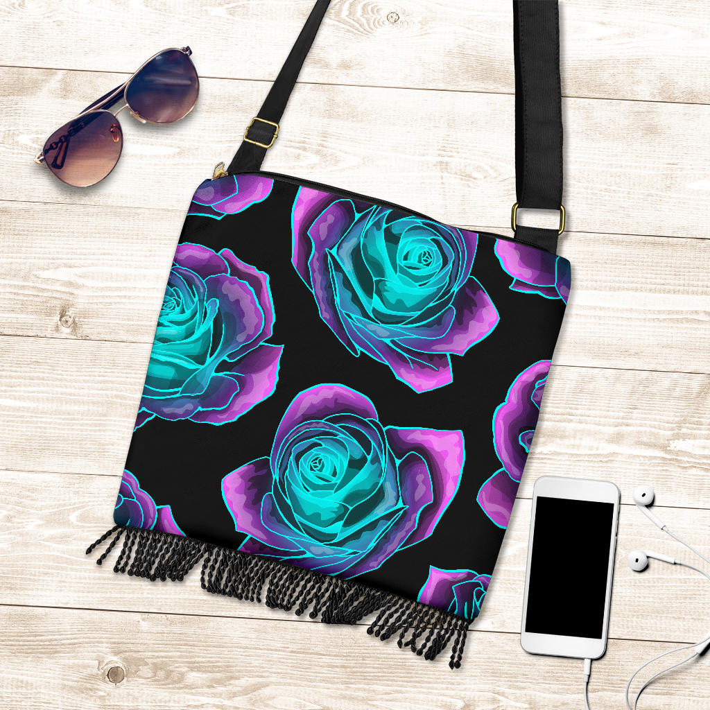 Neon Pink Roses Crossbody Bag