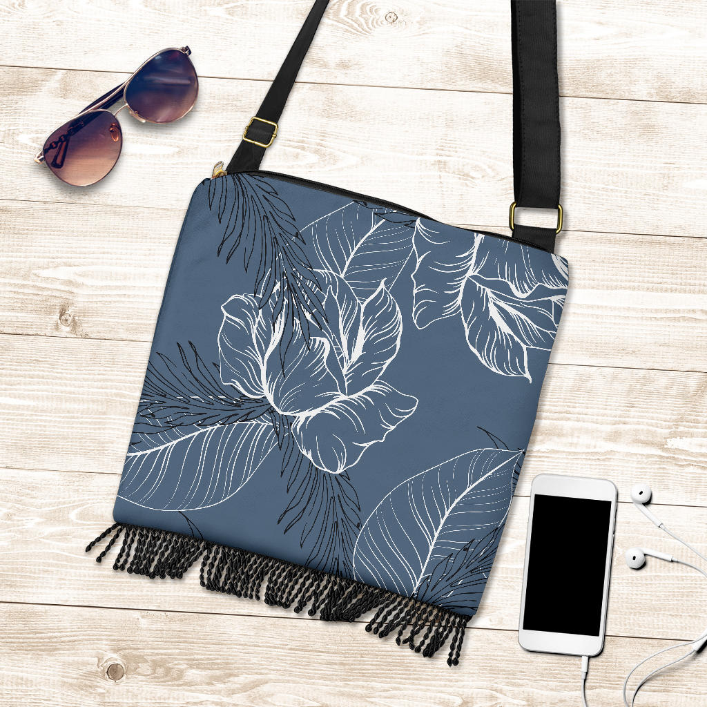Grey Abstract Floral Outline Crossbody Bag