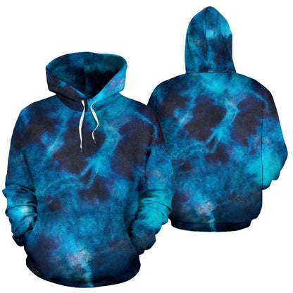 Blue Tie Dye Print Grunge Hoodie