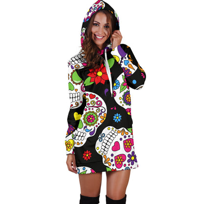 Colorful Sugar Skulls Womens Hoodie Dress