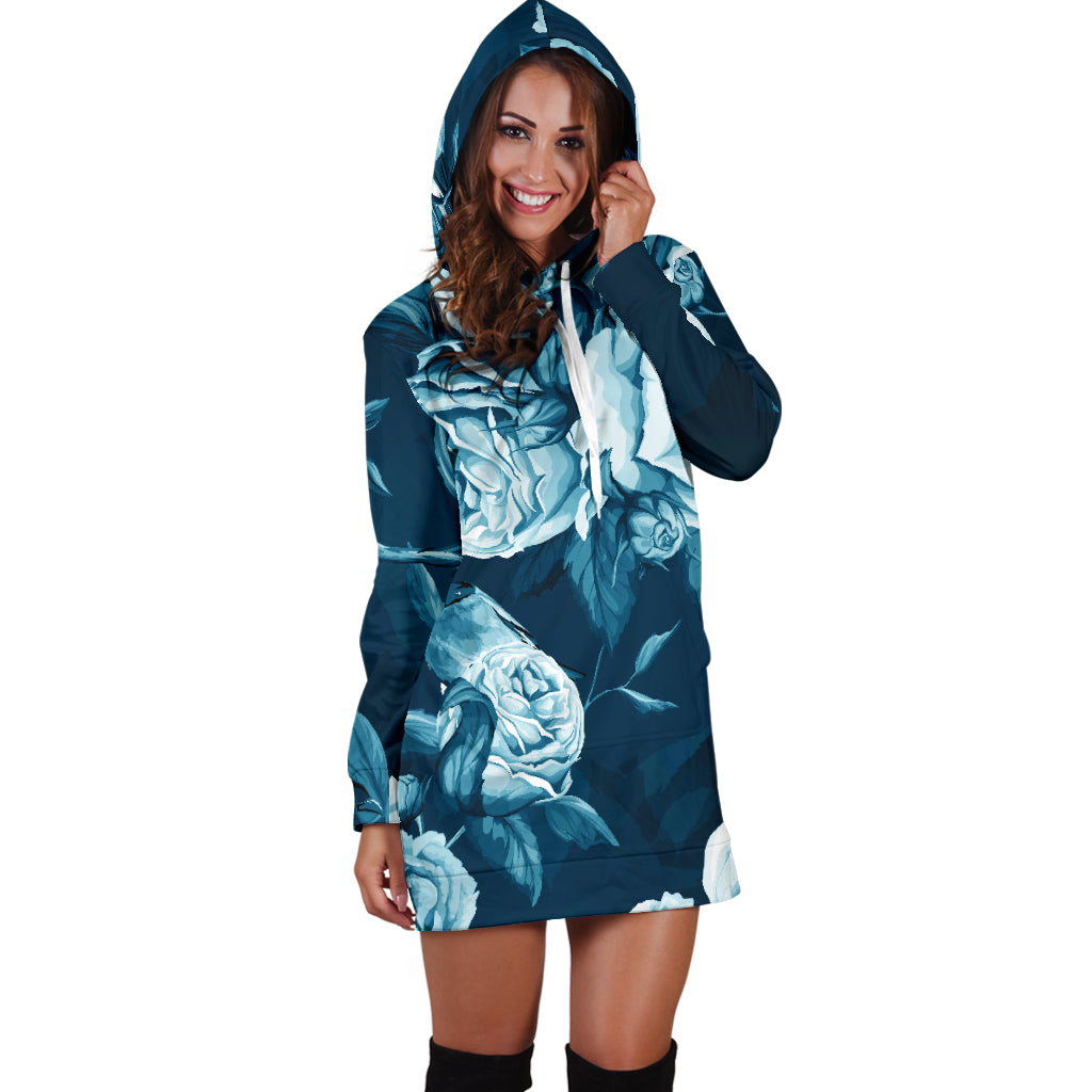 Blue Flowers  Womens Hoodie Dress