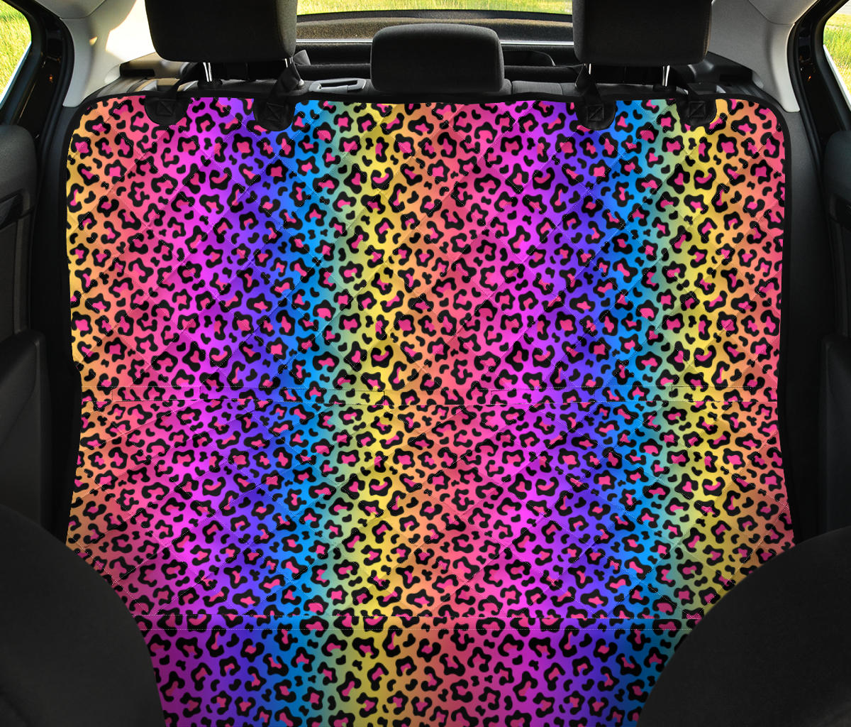 Colorful Leopard-Print Stripes Car Back Seat Pet Cover