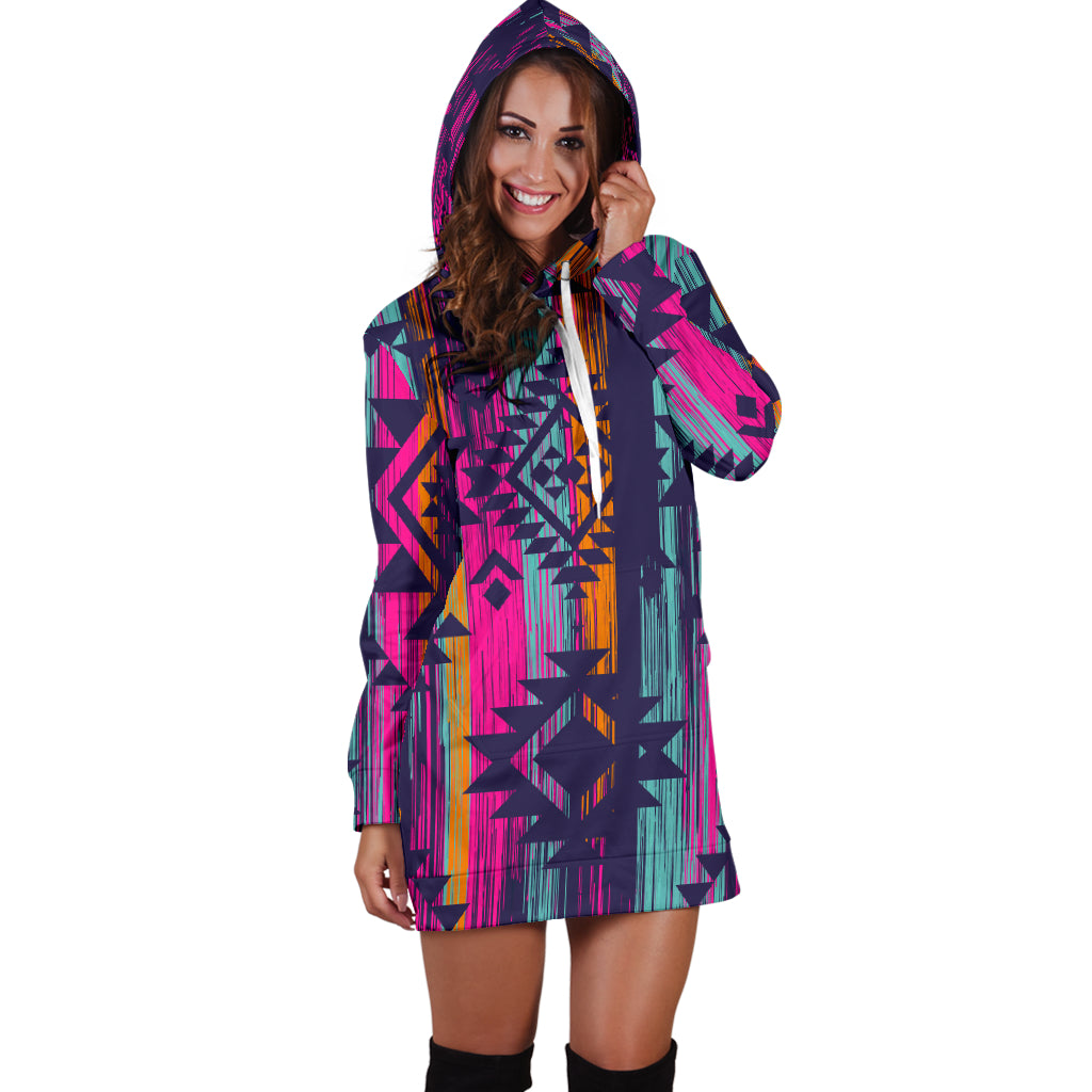 Colorful Boho Aztec Womens Hoodie Dress