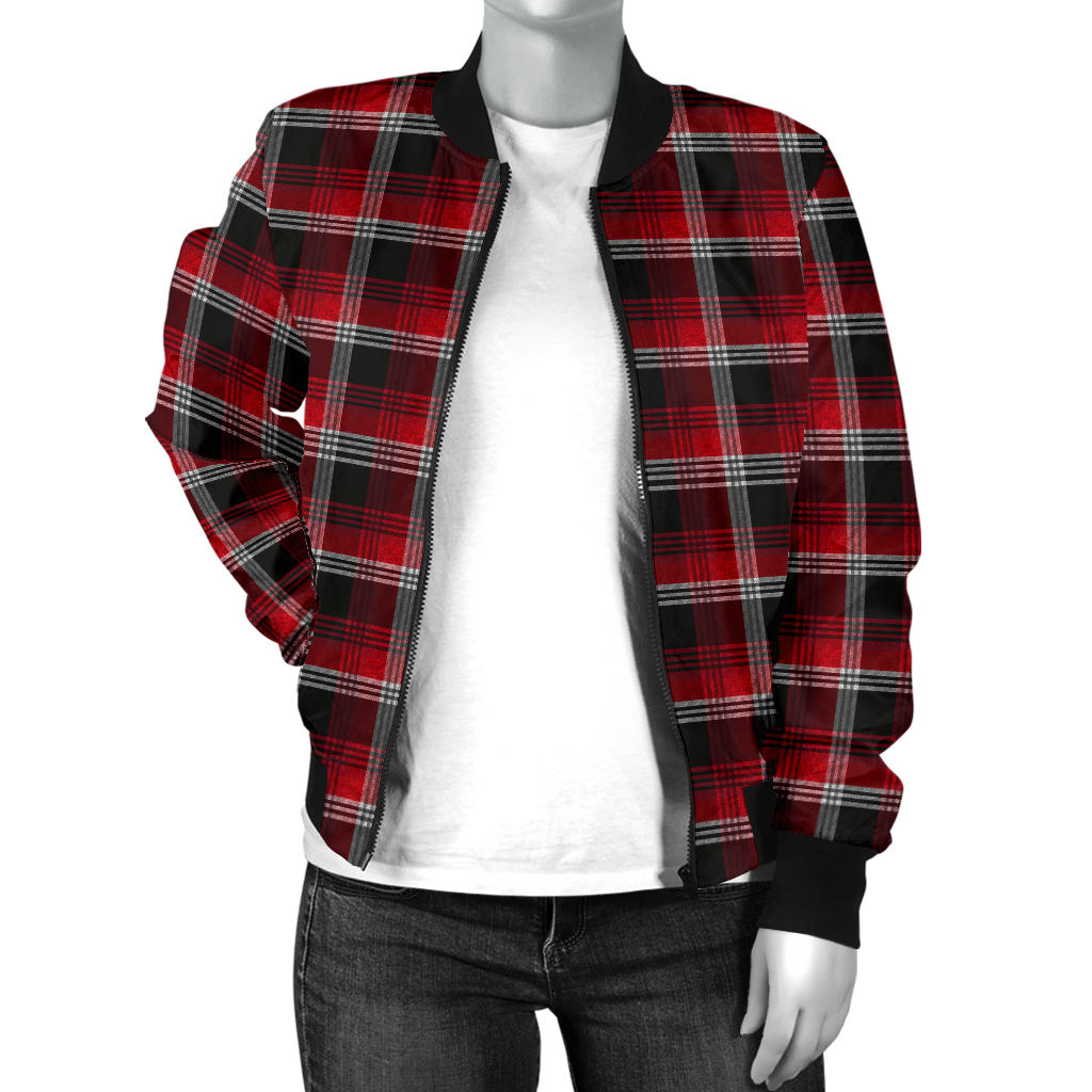 Womens Red Plaid Bomber Jacket