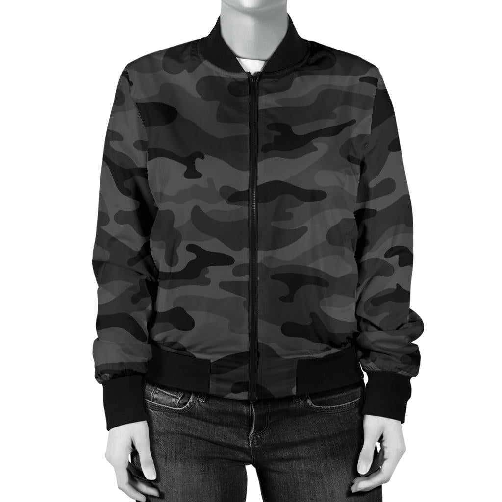 Womens Dark Grey Camouflage Bomber Jacket