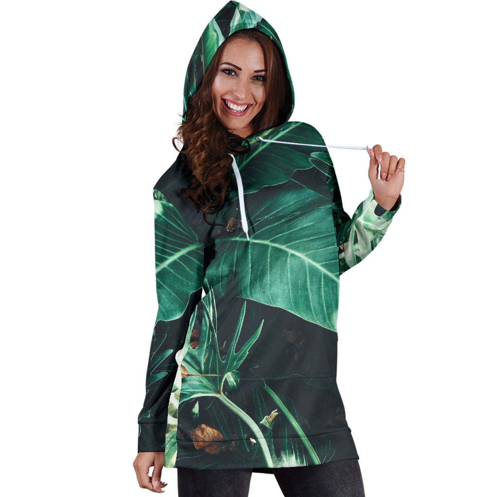Green Leaves Womens Hoodie Dress