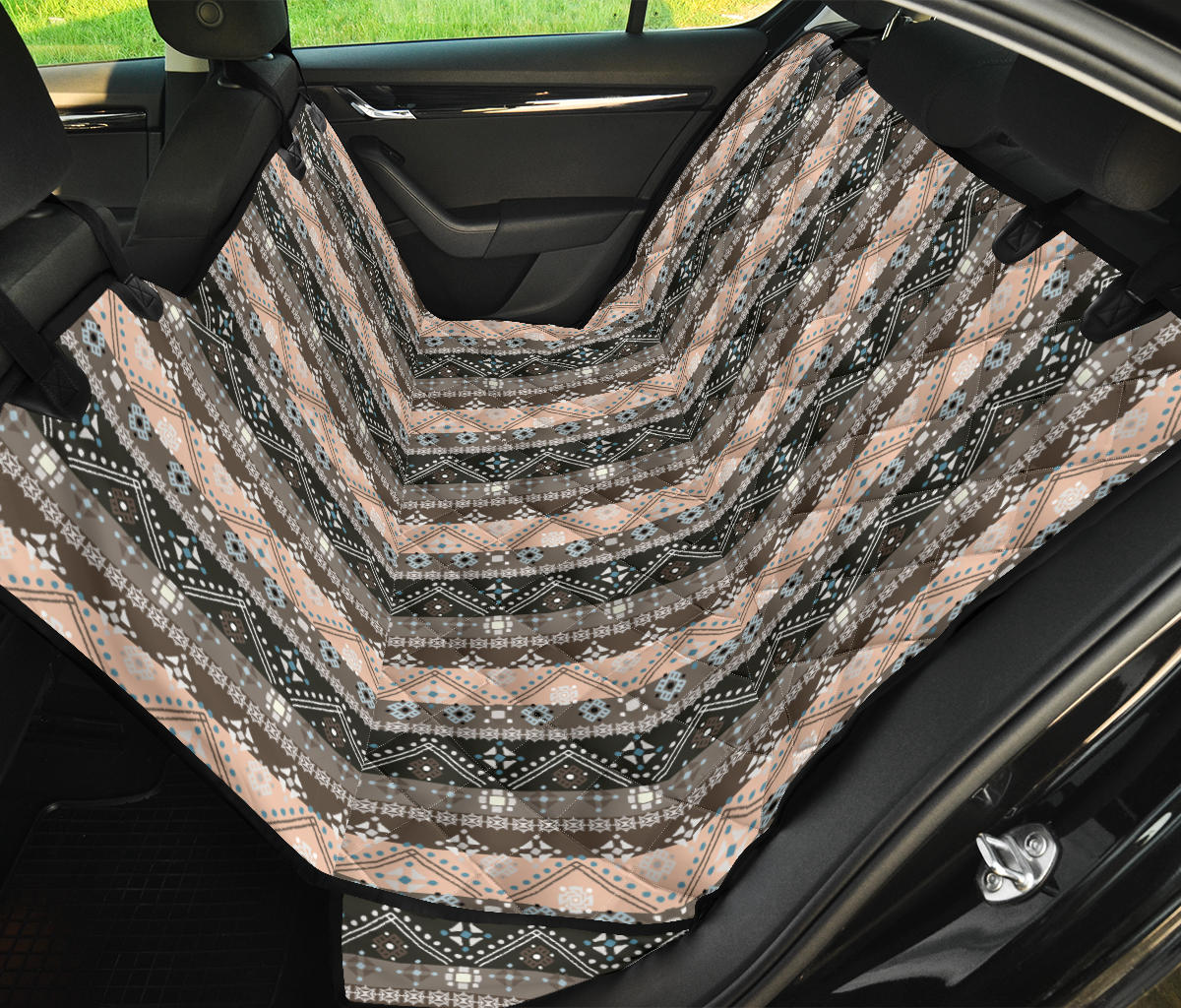 Brown Boho Ethnic Car Backseat Pet Cover