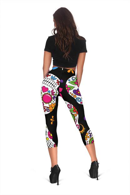 Colorful Sugar Skulls Capri leggings
