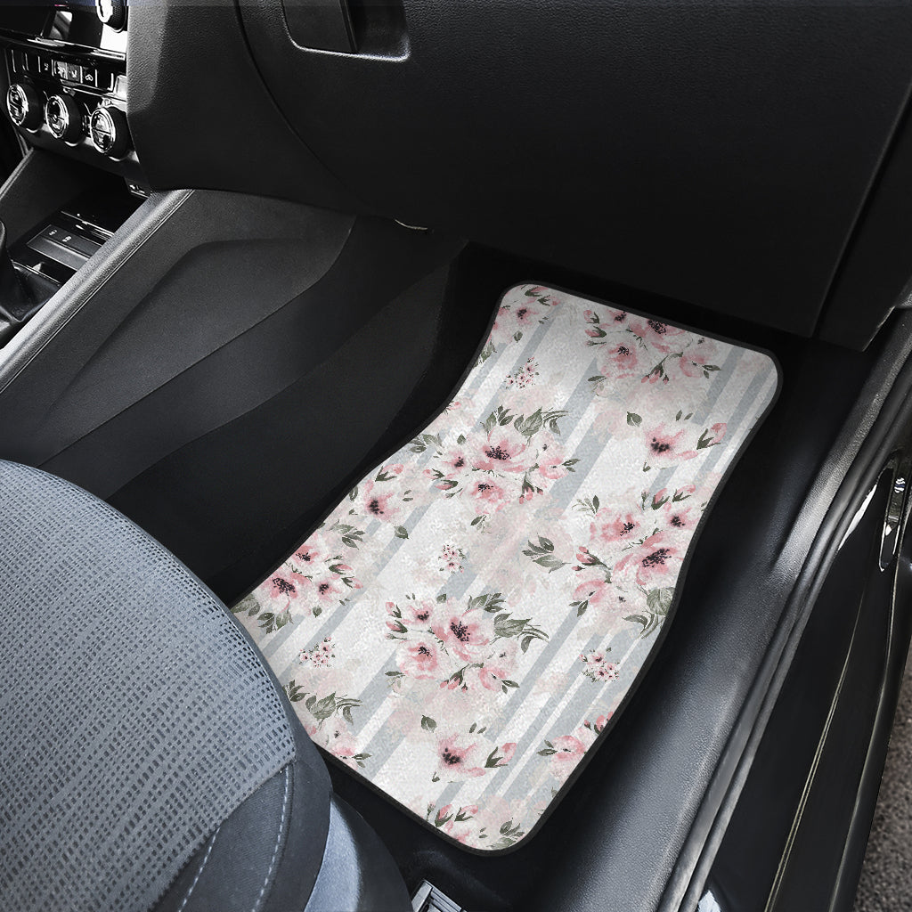Pink Flower Stripes Car Floor Mats