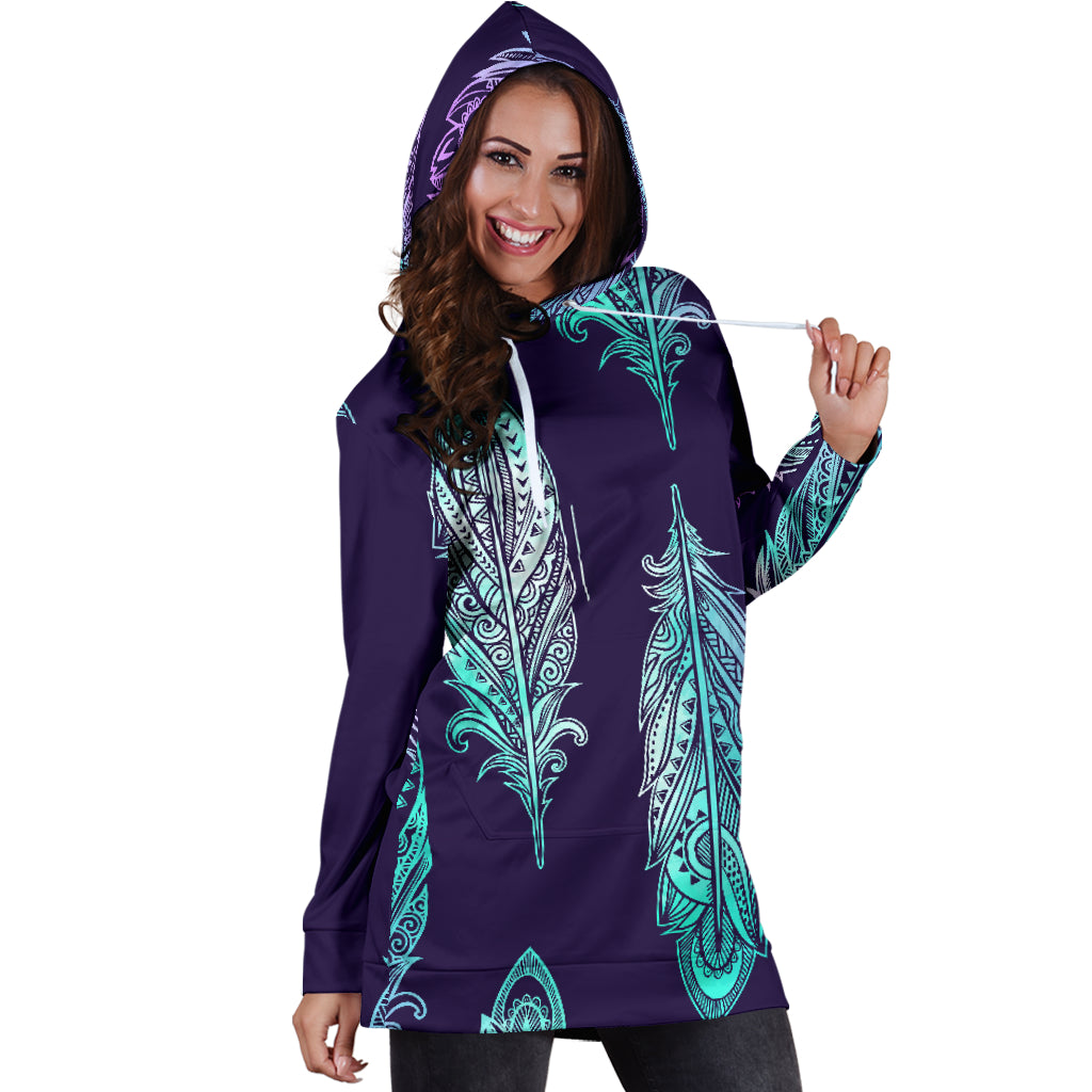 Neon Feathers Womens Hoodie Dress
