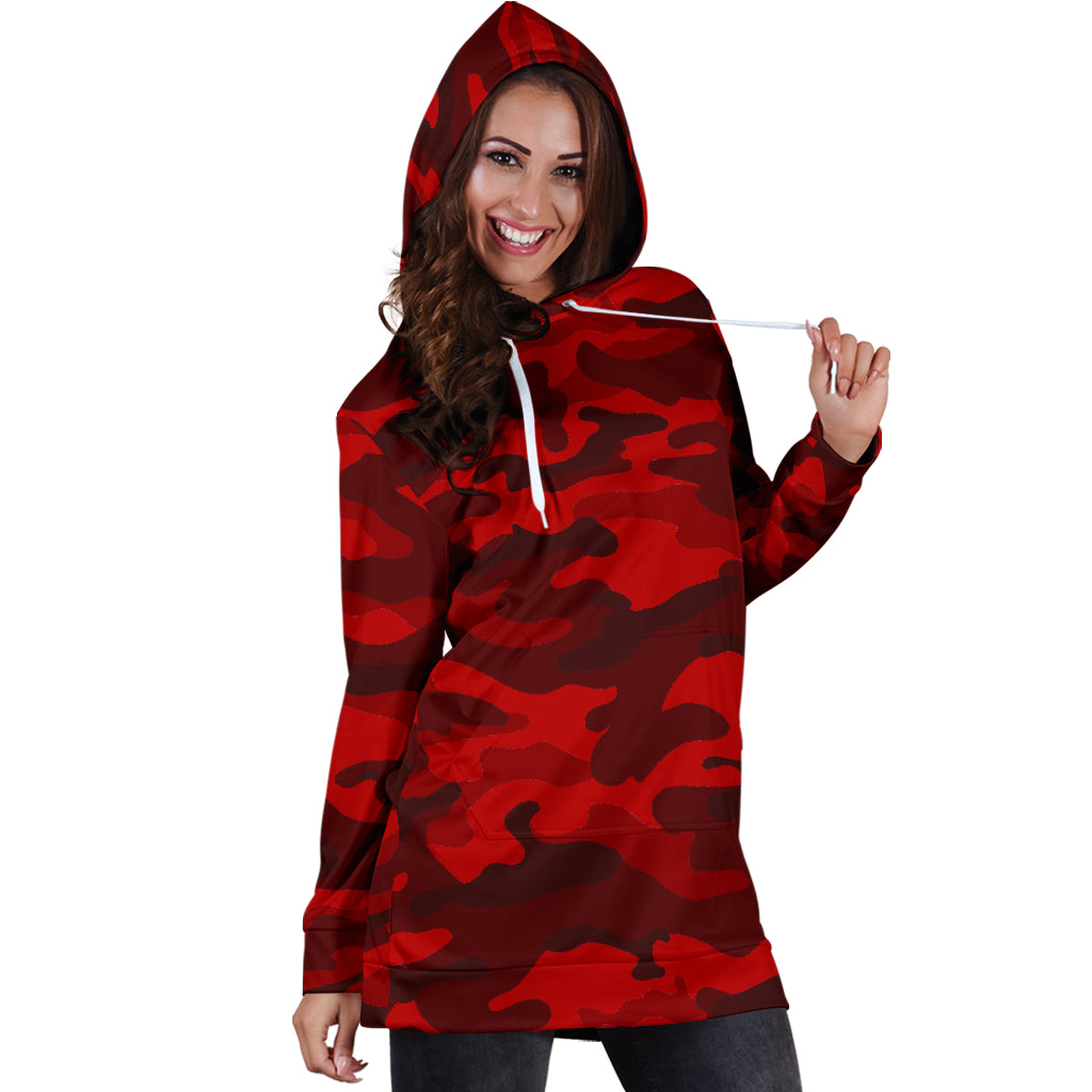 Red Camouflage Hoodie Dress