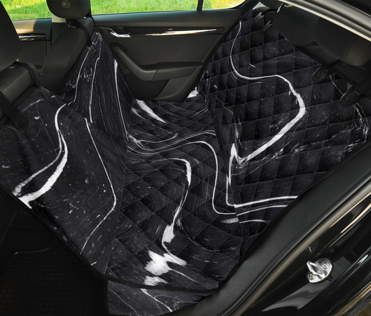 Black & White Swirls Car Back Seat Pet Cover