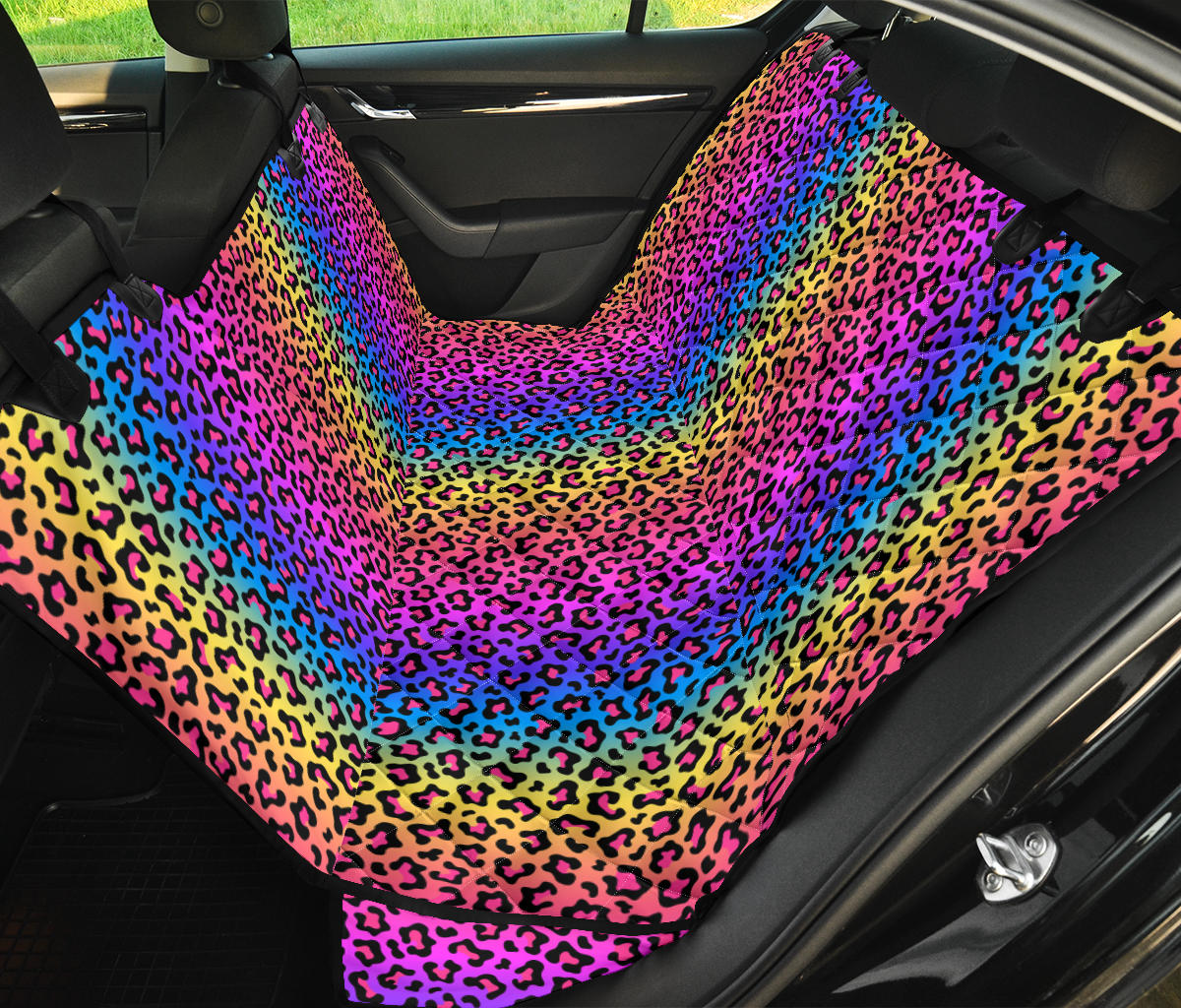 Colorful Leopard-Print Stripes Car Back Seat Pet Cover