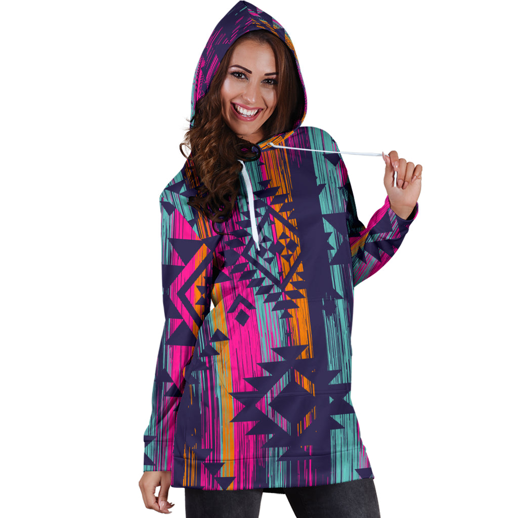 Colorful Boho Aztec Womens Hoodie Dress
