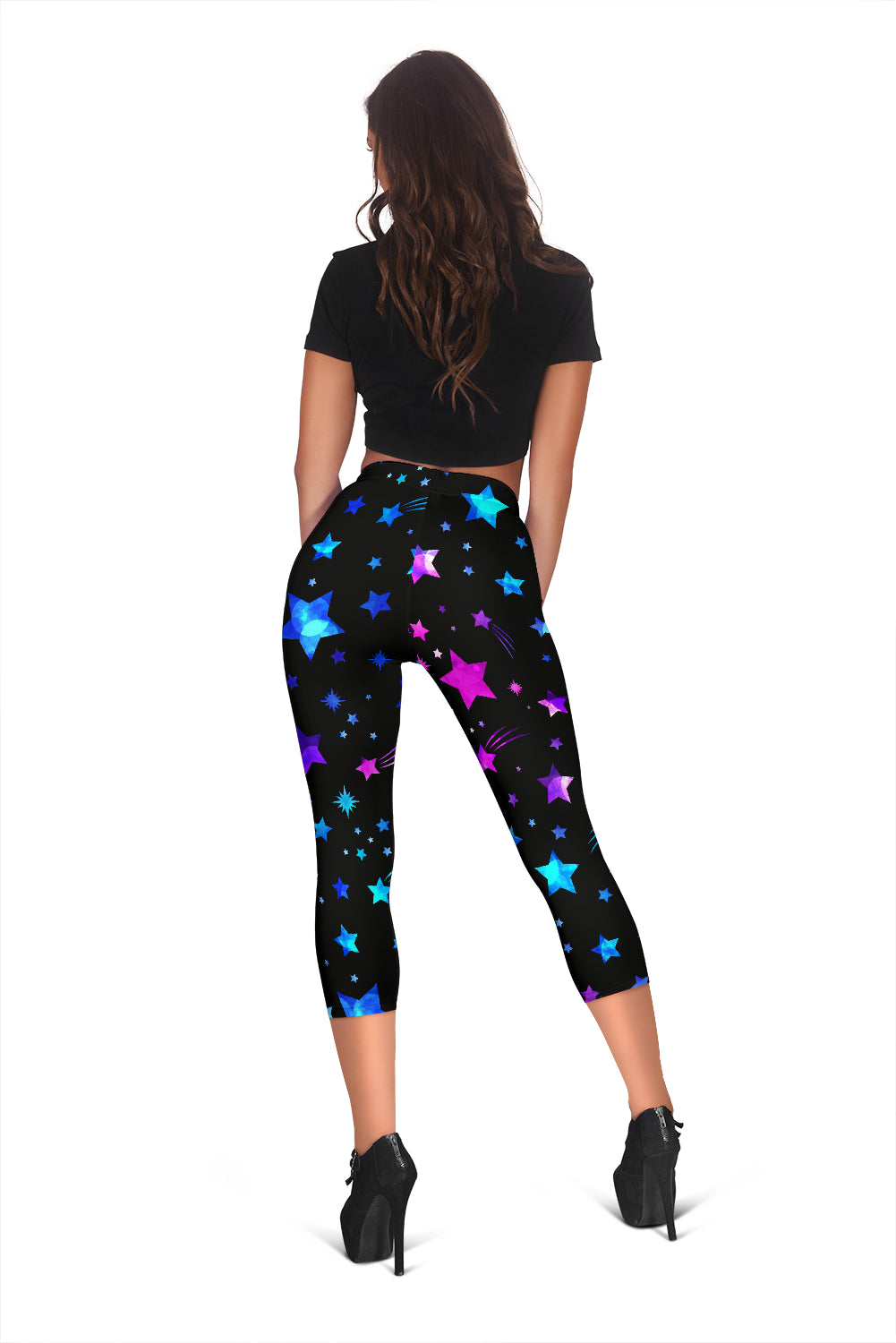 Pink & Blue Stars Capri Leggings