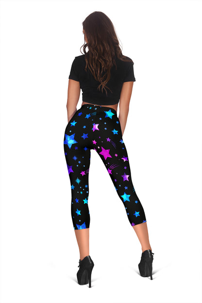 Pink & Blue Stars Capri Leggings