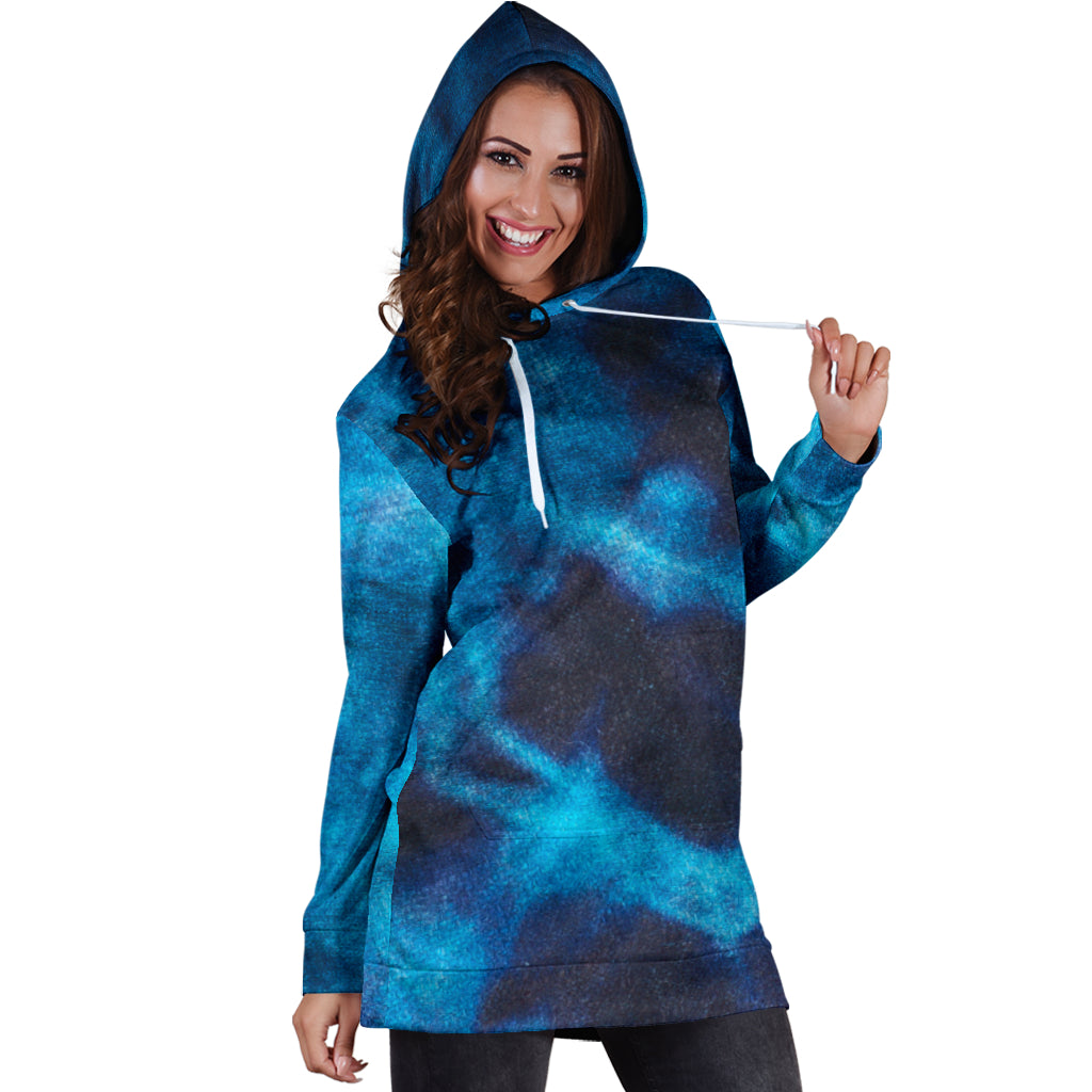 Blue Tie Dye Print Grunge Womens Hoodie Dress