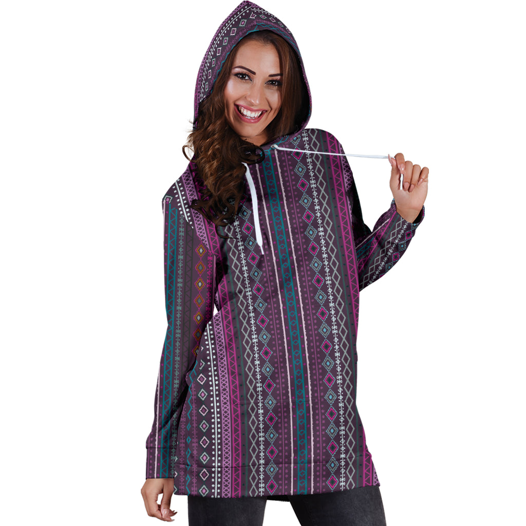 Purple Boho Stripes Womens Hoodie Dress