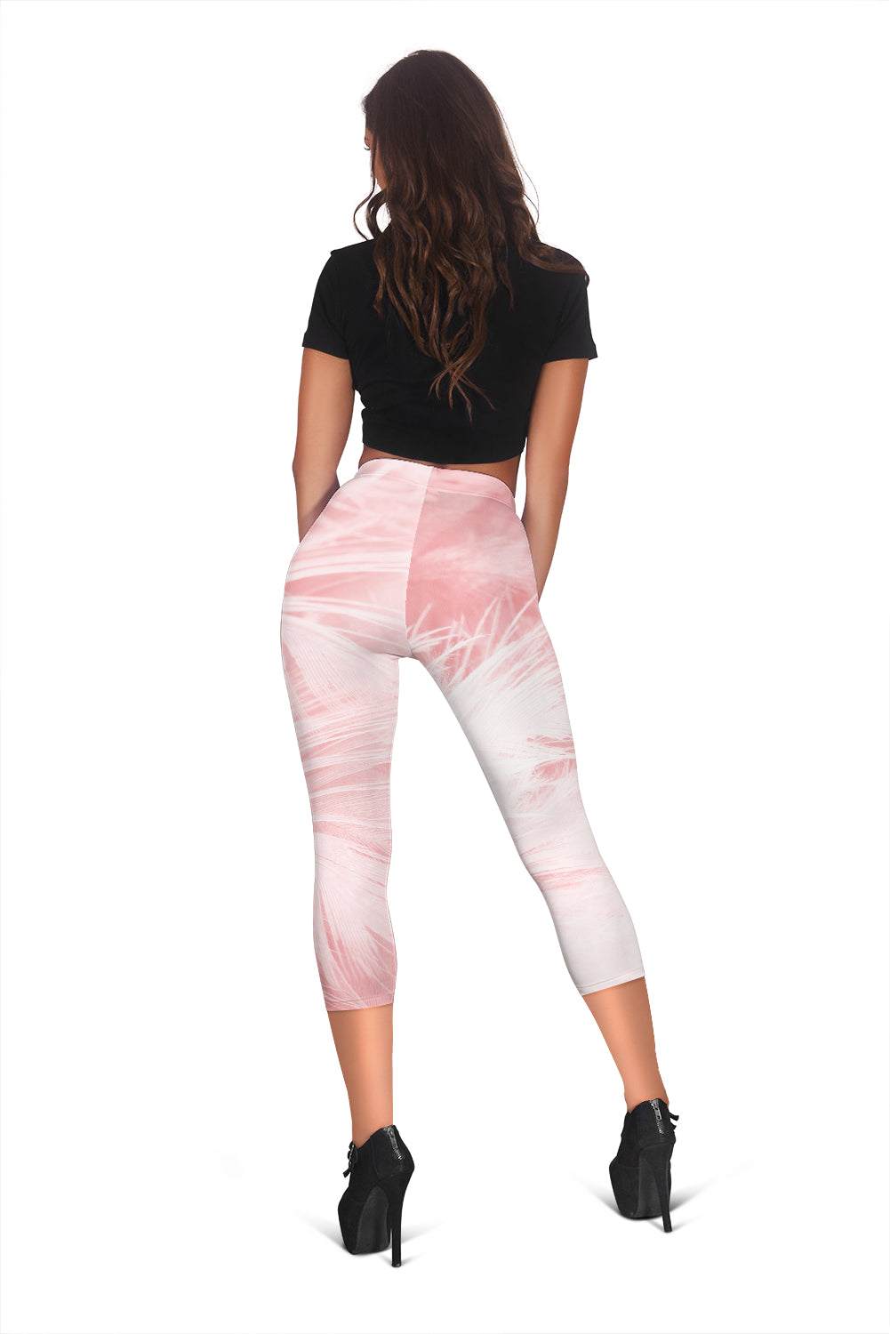 Pink Feathers Capri Leggings