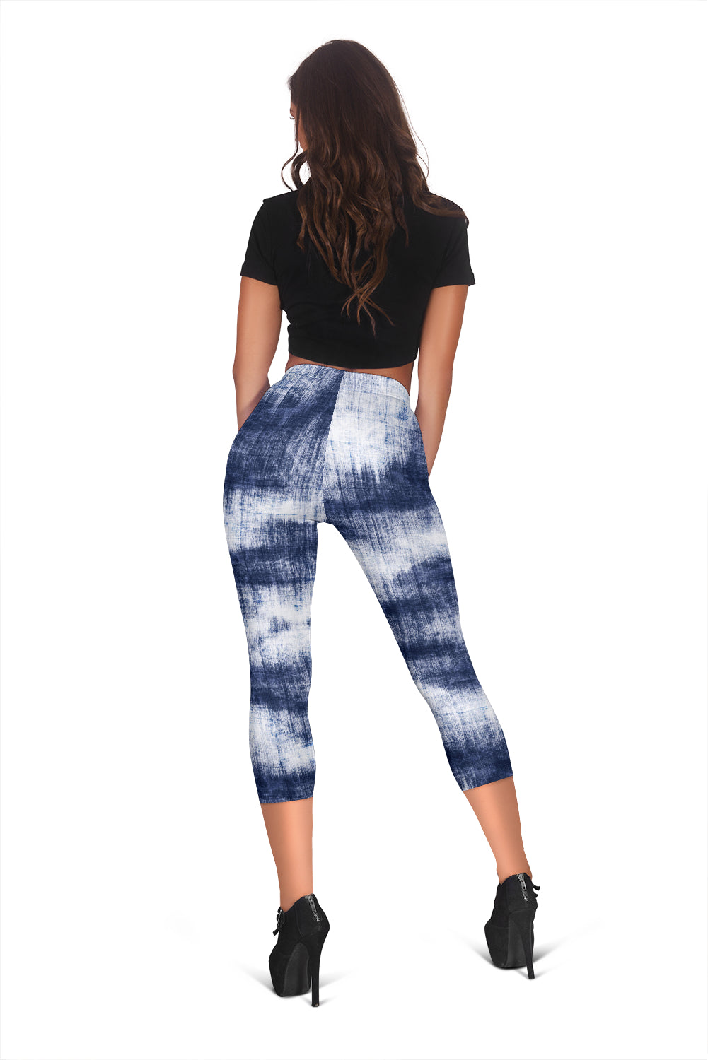 Denim Blue Abstrcat Capri Leggings