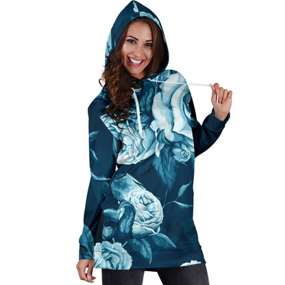 Blue Flowers  Womens Hoodie Dress