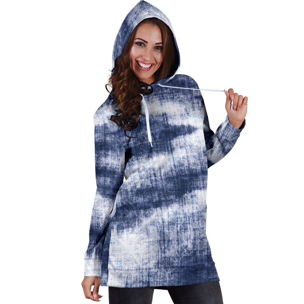 Denim Blue Abstract Womens Hoodie Dress