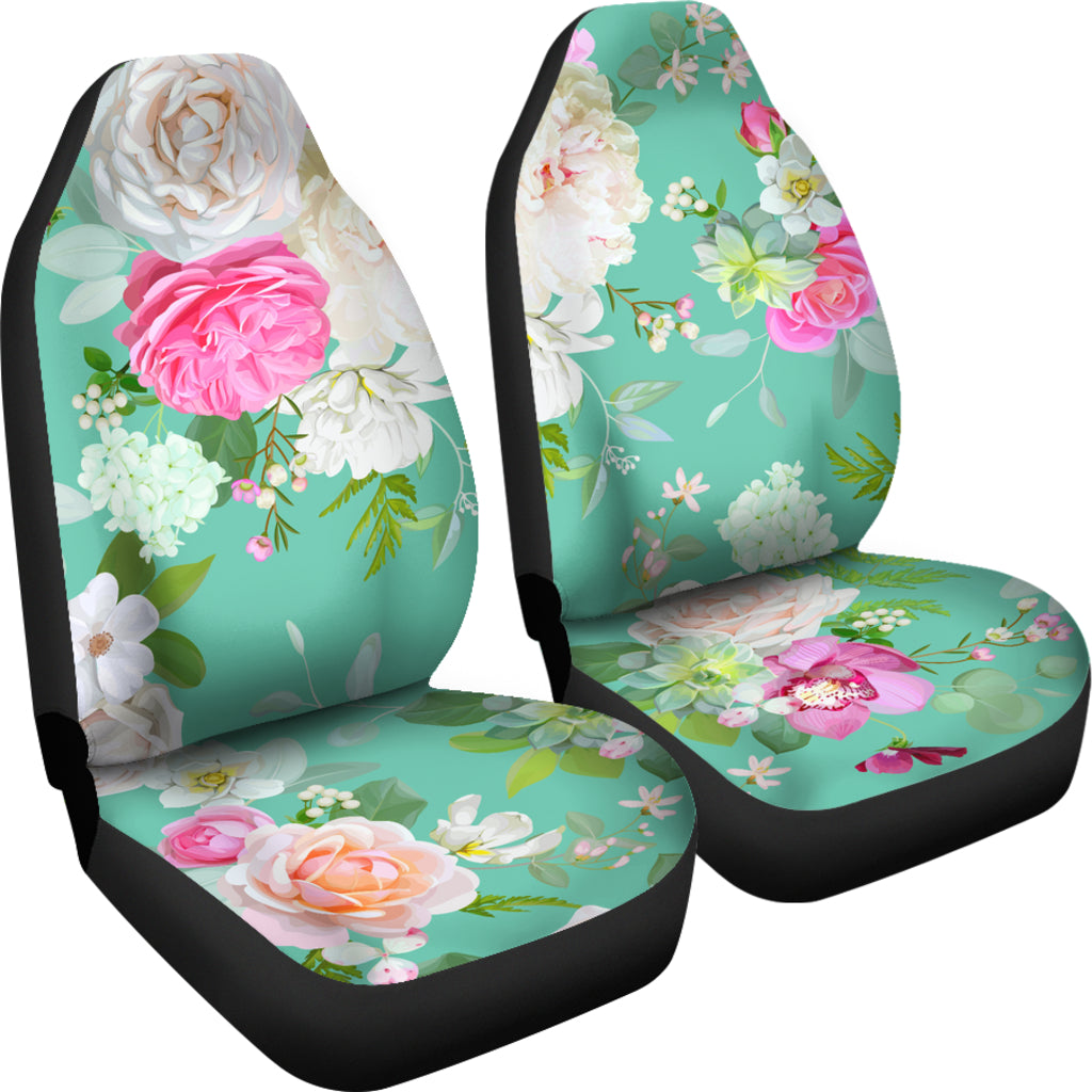 Light Green Flowers Car Seat Covers