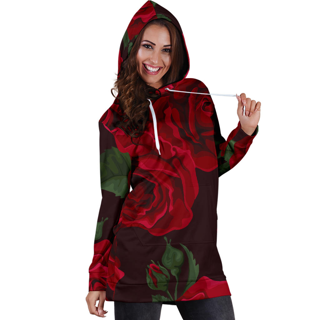 Red Roses Womens Hoodie Dress