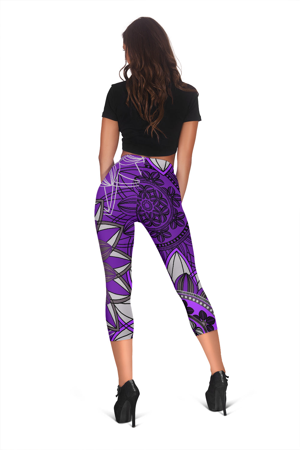 Purple Floral Mandalas Capri Leggings
