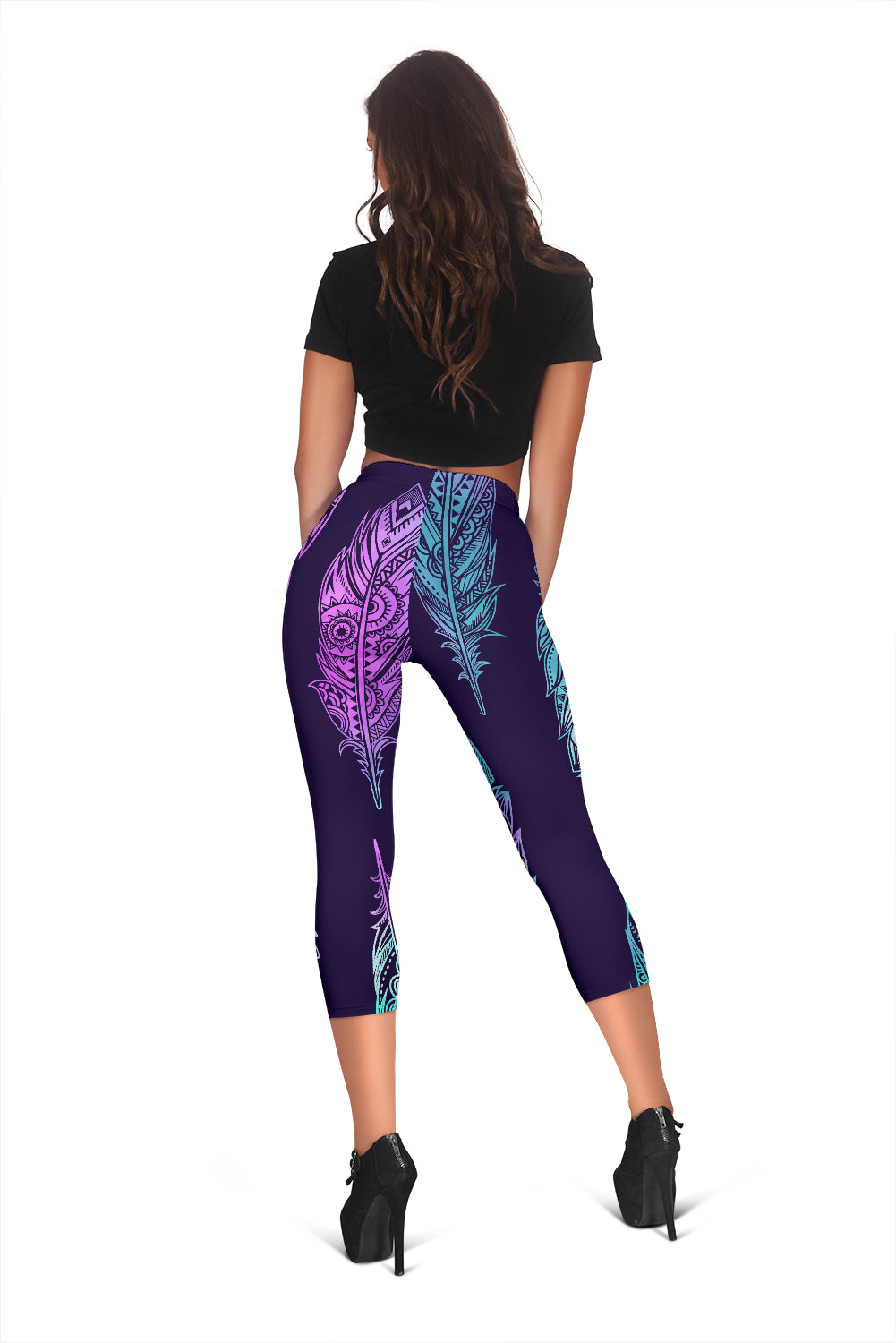 Neon Feathers Capri Leggings