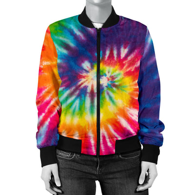 Womens Colorful Tie Dye Spiral Bomber Jacket