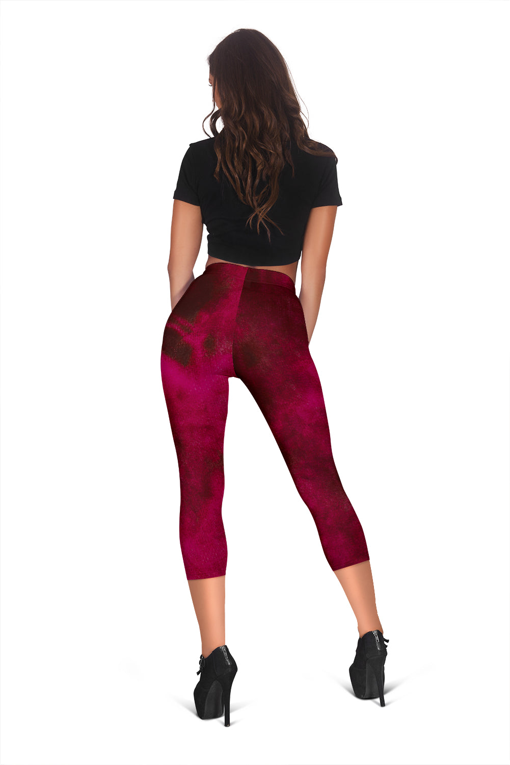 Red Tie Dye Print Grunge Capri Leggings