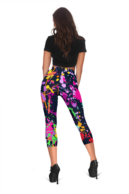 Colorful Paint Drip Capri Leggings