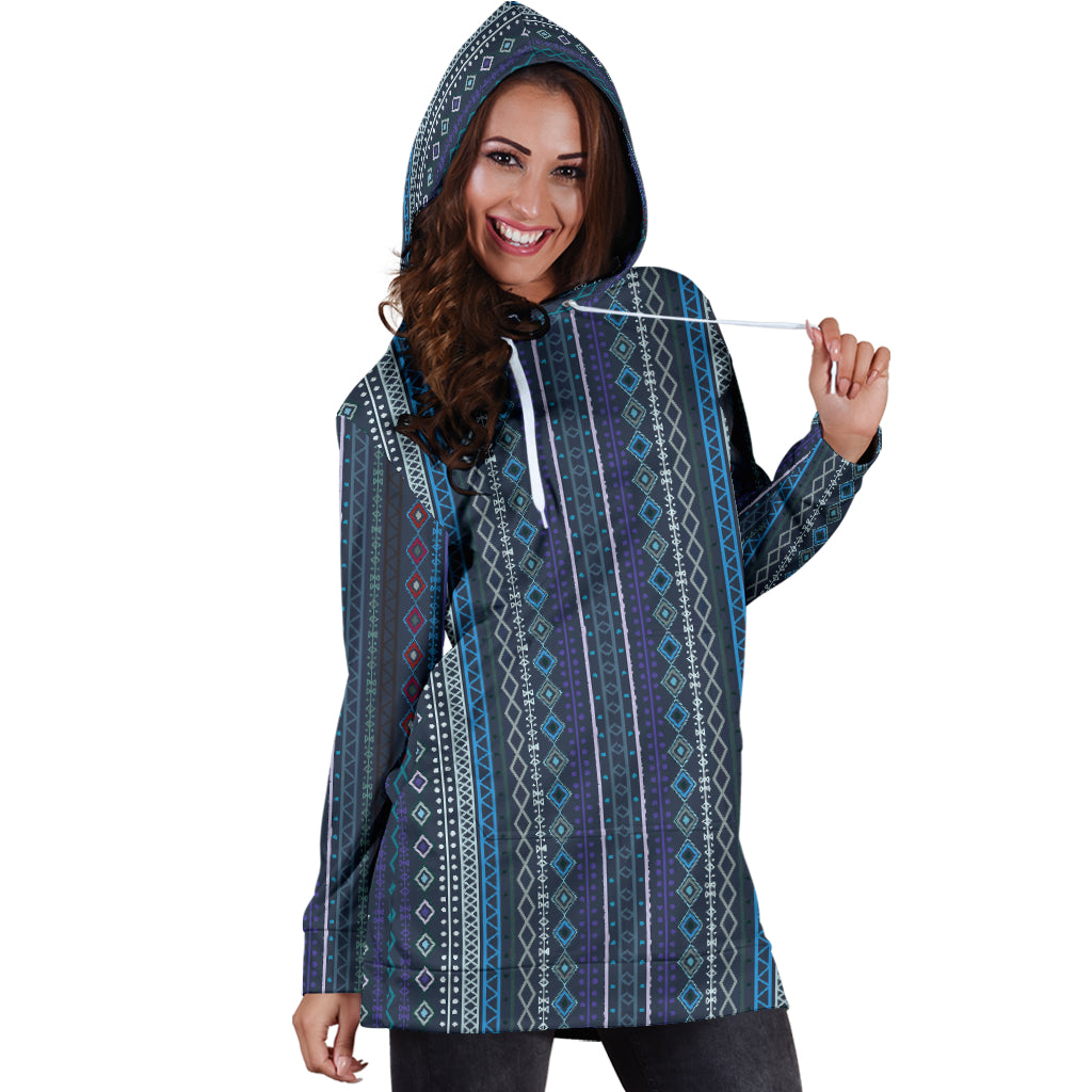Blue Boho Stripes Womens Hoodie Dress