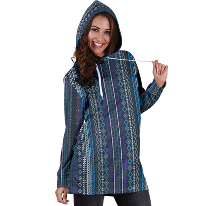 Blue Boho Stripes Womens Hoodie Dress