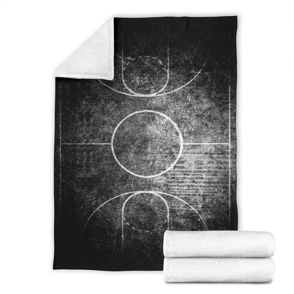 Black & White Grunge Basketball Court Blanket