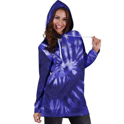 Royal Blue Tie Dye Print Womens Hoodie Dress