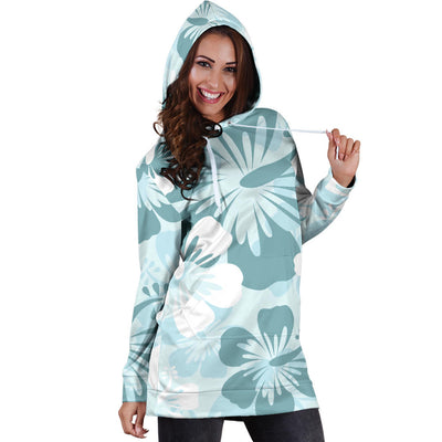 Light Green Teal Aloha Flowers Womens Hoodie Dress