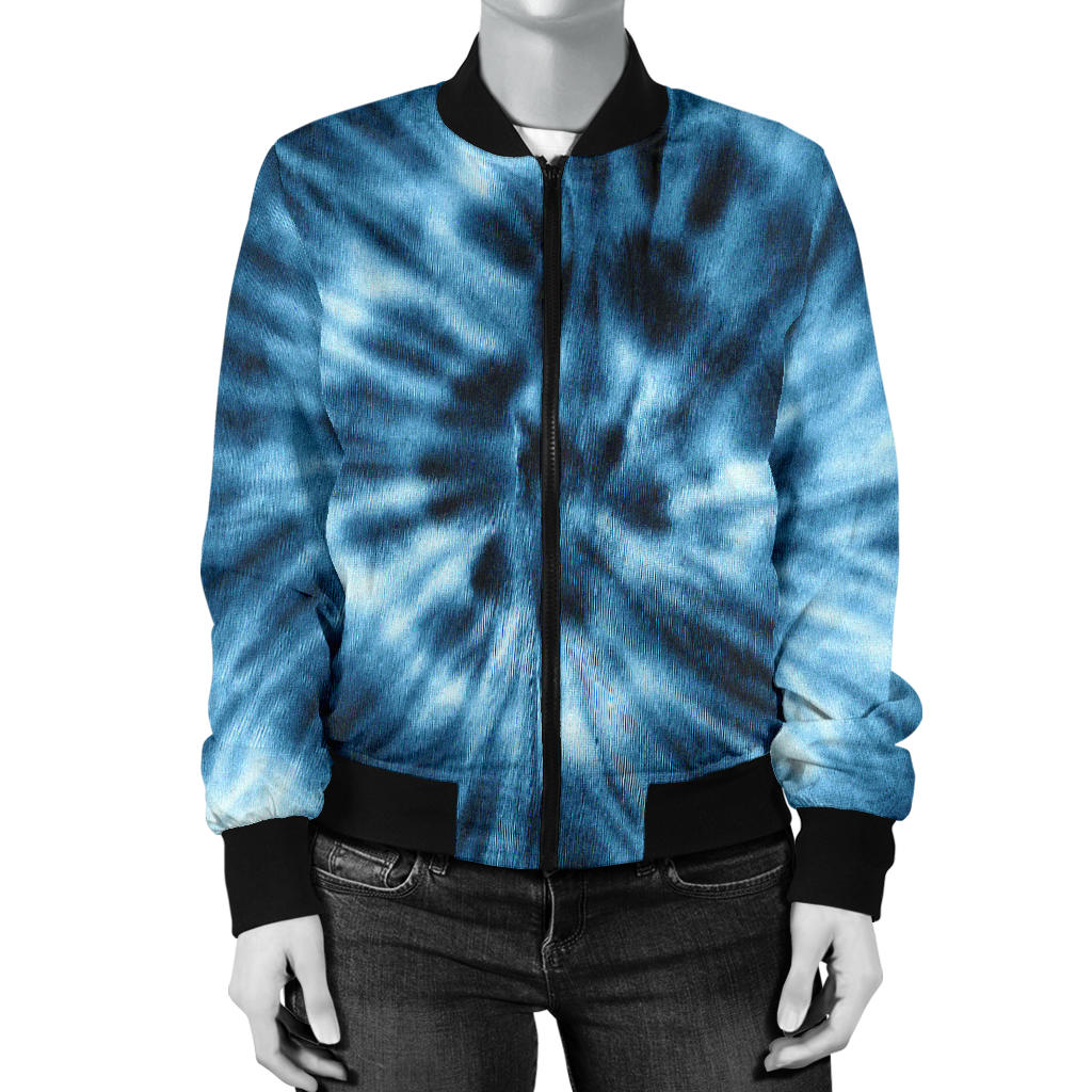 Womens Blue Tie Dye Grunge Bomber Jacket