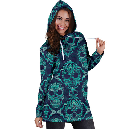 Green Skulls Womens Hoodie Dress