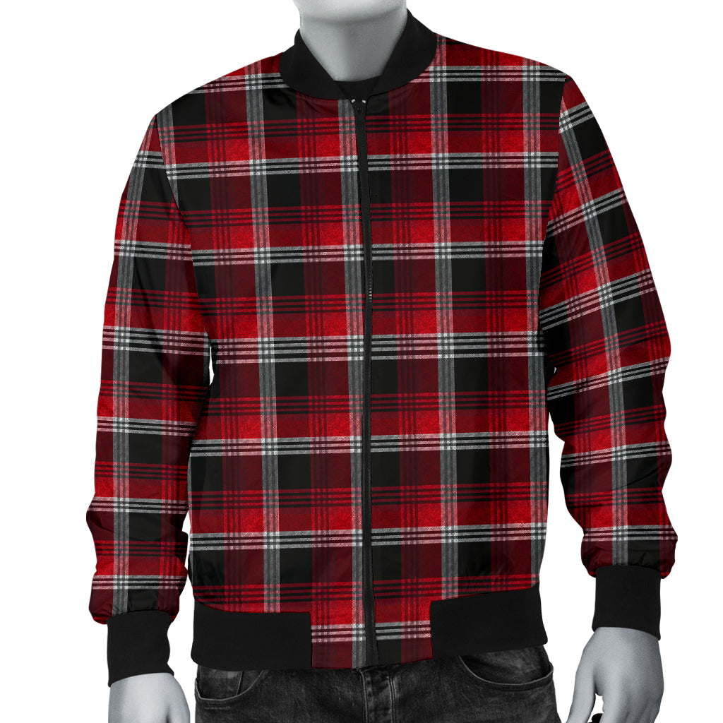 Mens Red Plaid Bomber Jacket